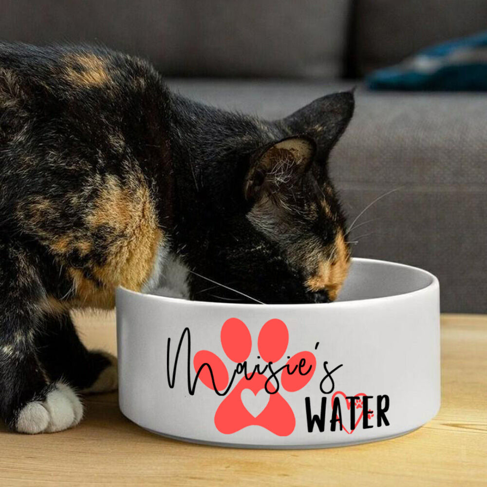 Personalized Pet Bowl Custom Text With Paw Warm Gift For Cute Pets