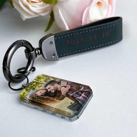 Personalized Leather Keychain With Photo Cool Christmas Gift For Men