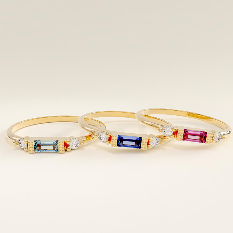 Personalized Square Birthstone Ring Beautiful Gift for Mom