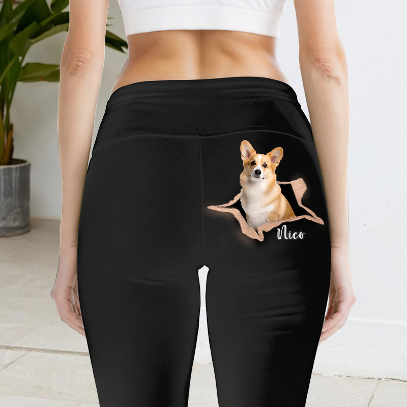 Personalized Leggings Custom Pet Photo Fun Crack Pattern Design Creative Gift for Her Pet Lovers