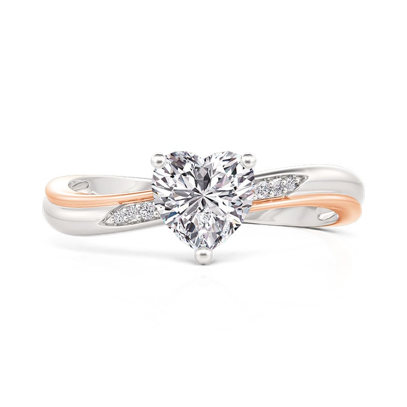 Jeulia Two Tone Wave Heart Cut Engagement Ring Sterling Silver