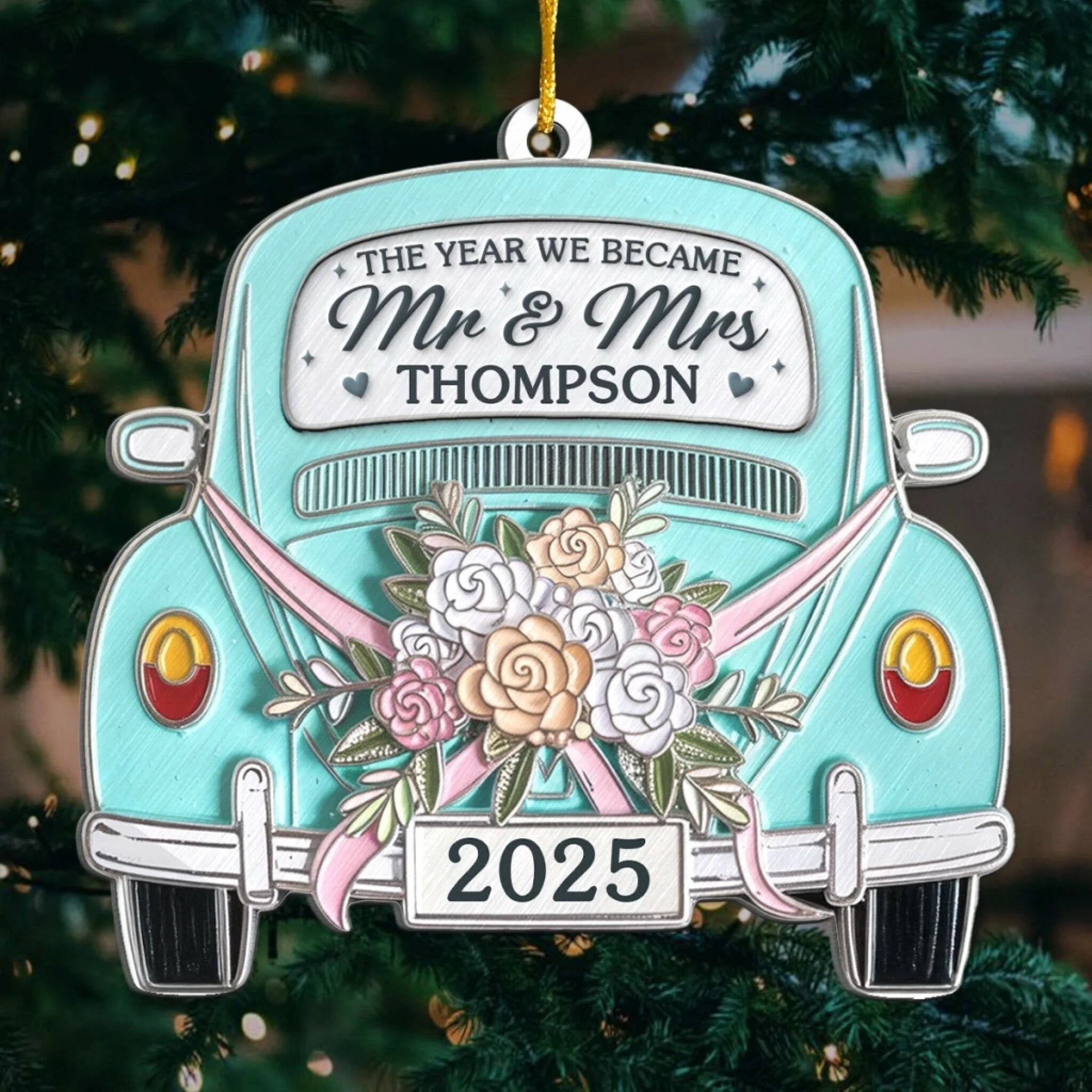 Adornos personalizados para coche de boda, regalos de Navidad para parejas