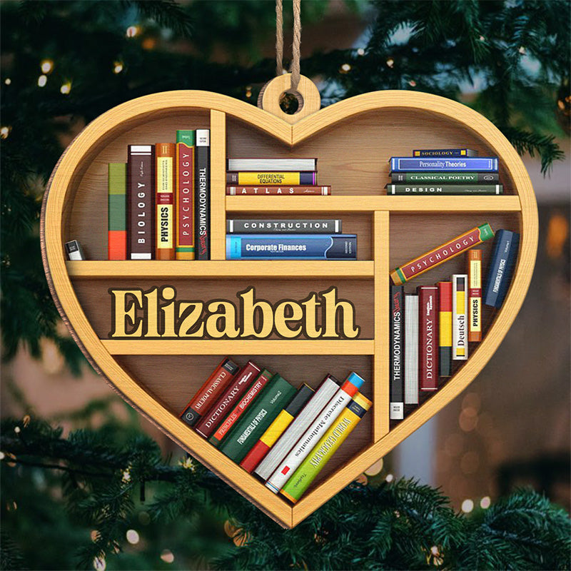 Personalized Heart-Shaped Bookshelf Hanging Ornaments with Custom Names Christmas Gifts for Book Lovers