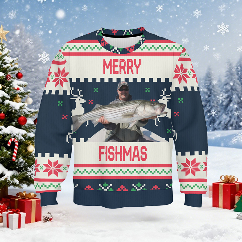 Maglione brutto personalizzato unisex con foto personalizzata Regalo di Natale perfetto per gli amanti della pesca