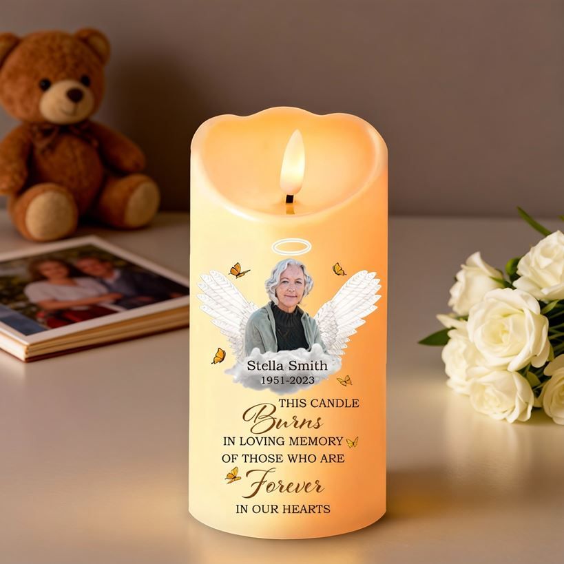 „Always Stay Loved” Pamiątkowa świeca LED na zamówienie jako prezent kondolencyjny dla członków rodziny
