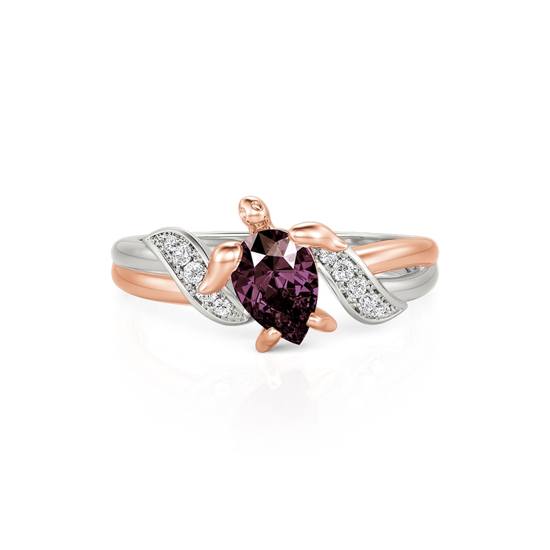 Jeulia Hug Me Two Tone Custom Pear Cut Turtle Ring with Birthstone