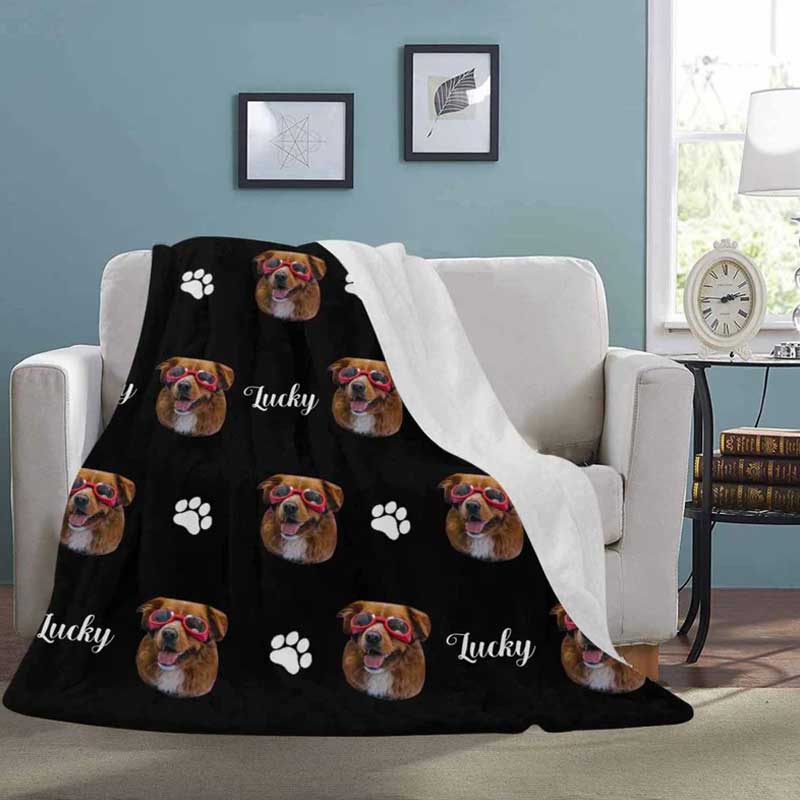 Custom Dog Blankets Personalized Pet Blankets Face Photo Blanket with Name