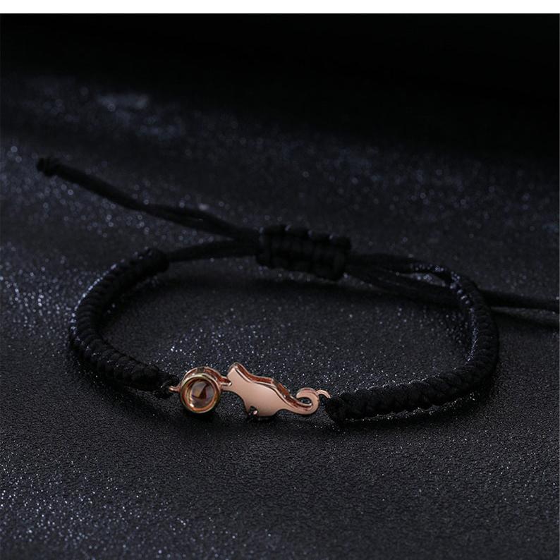 Personalized Black Rope Cute Cat Picture Projection Bracelet Sincere Gift