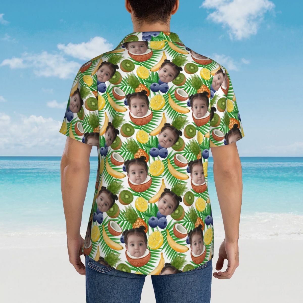 Personalized Hawaiian Shirt Fruit Print Kids Face Short Sleeve Gift for Dad