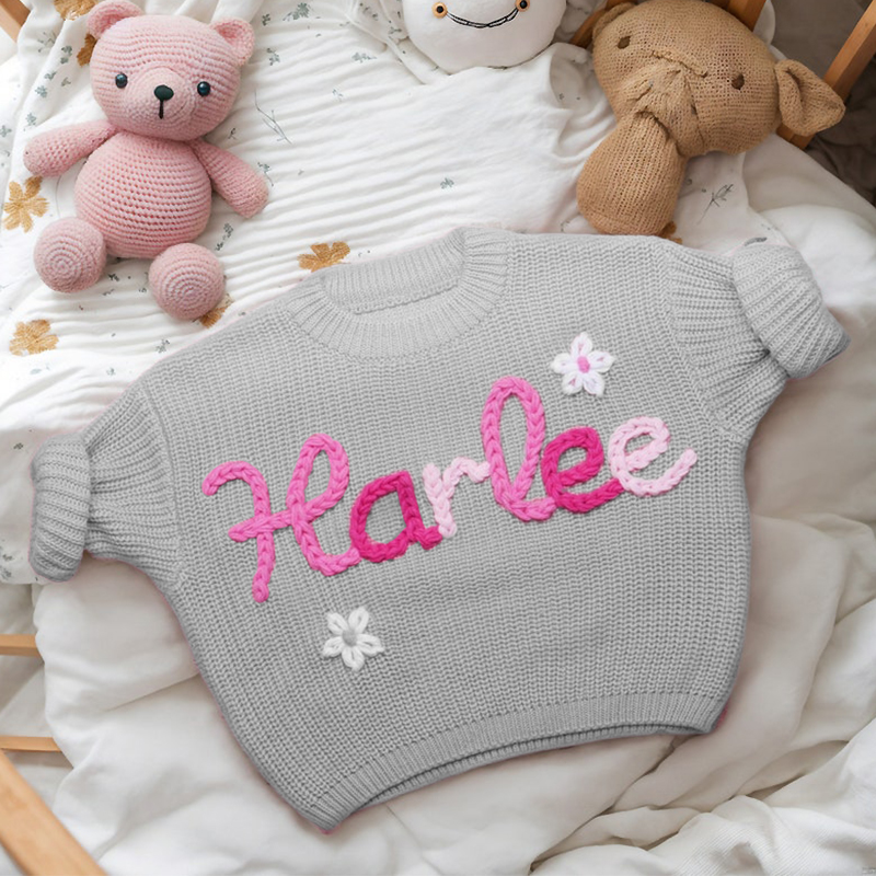 子供服 キッズ セーター カラフル 花 フラワー 名入れ ネーム入り 春 ギフト 娘 女の子 男の子 カスタマイズ