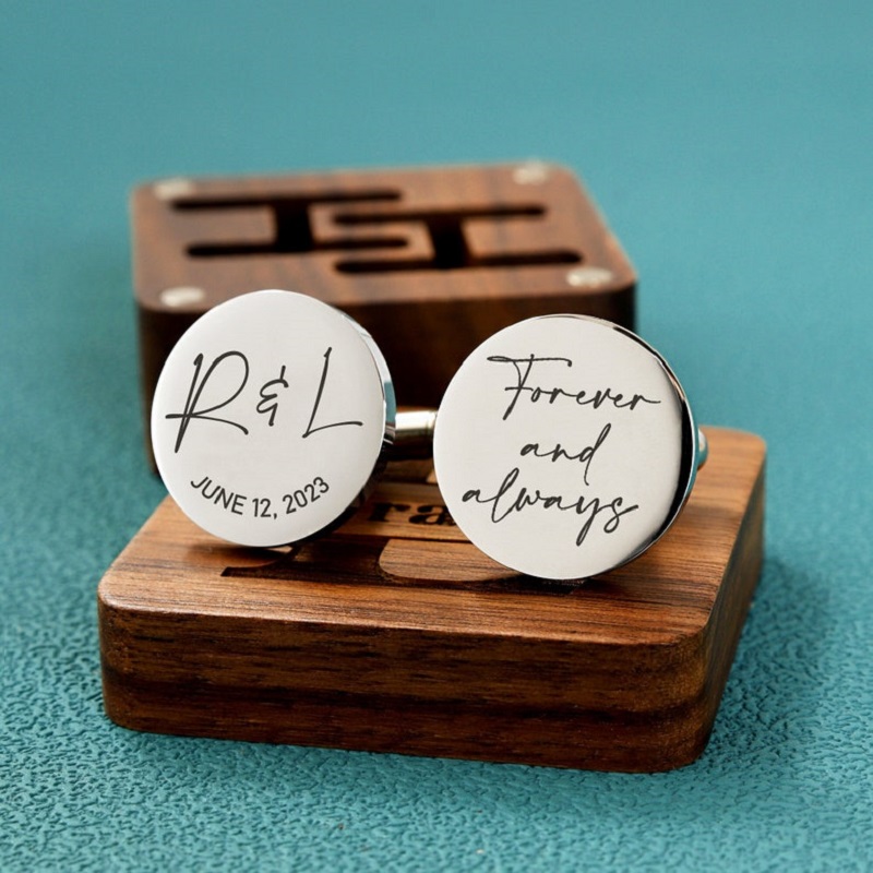 Personalized Custom Cufflink Forever and Always Optional Engraved Box Perfect Wedding Gift for Him