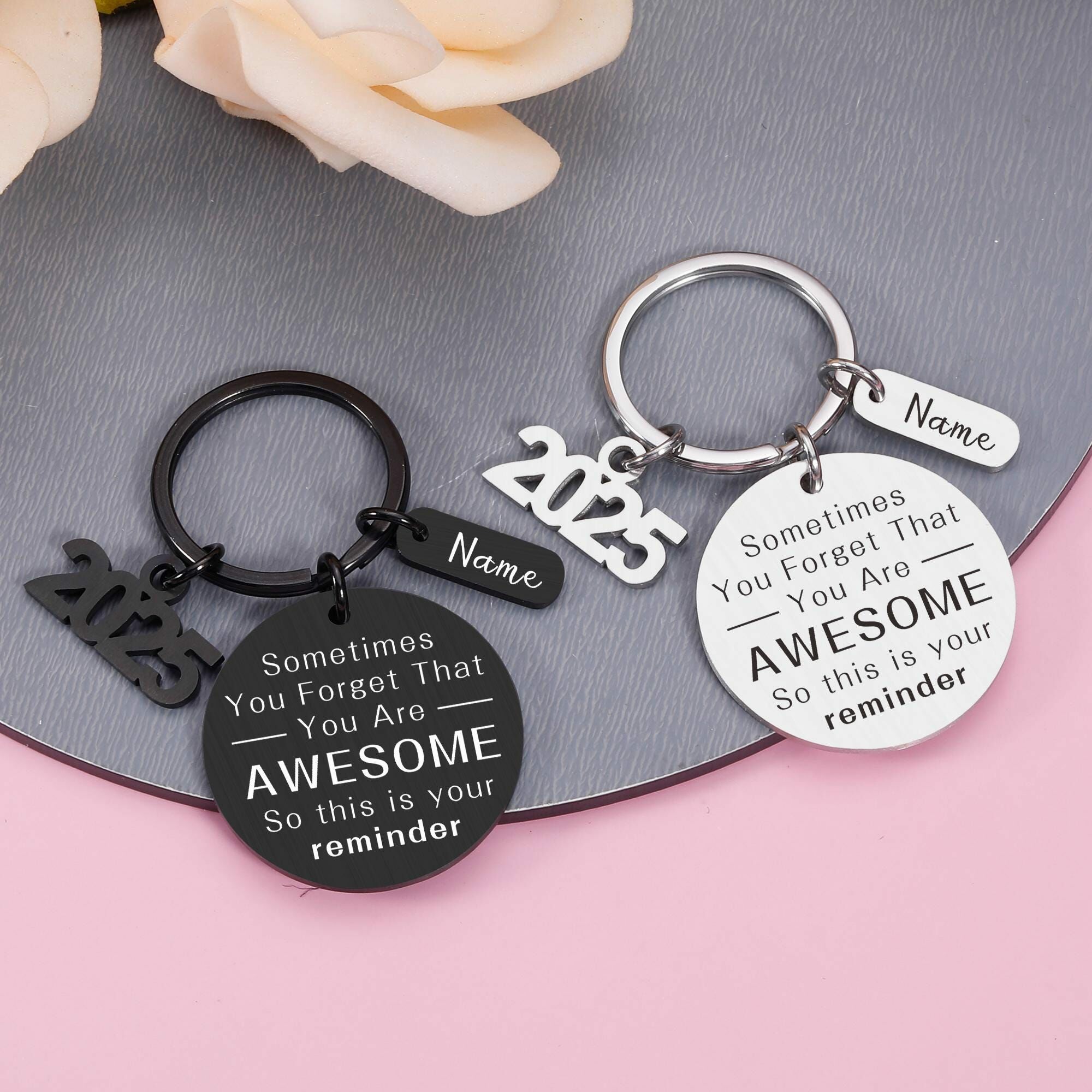 Personalized Round Keychain Custom Made with Name and Year Graduation Gift for Classmates