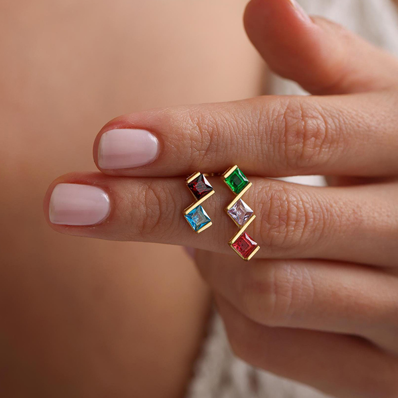 Personalized Square Birthstone Earrings Gift for Mom