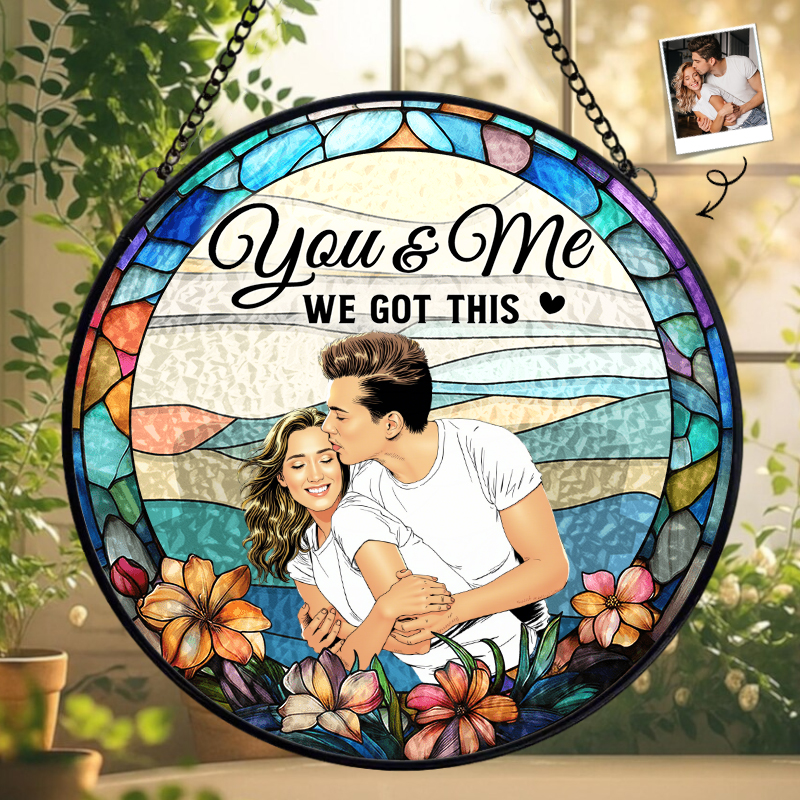 Personalized Stained Glass Window Hanging Suncatcher Custom Photo Anniversary Gift for Couple