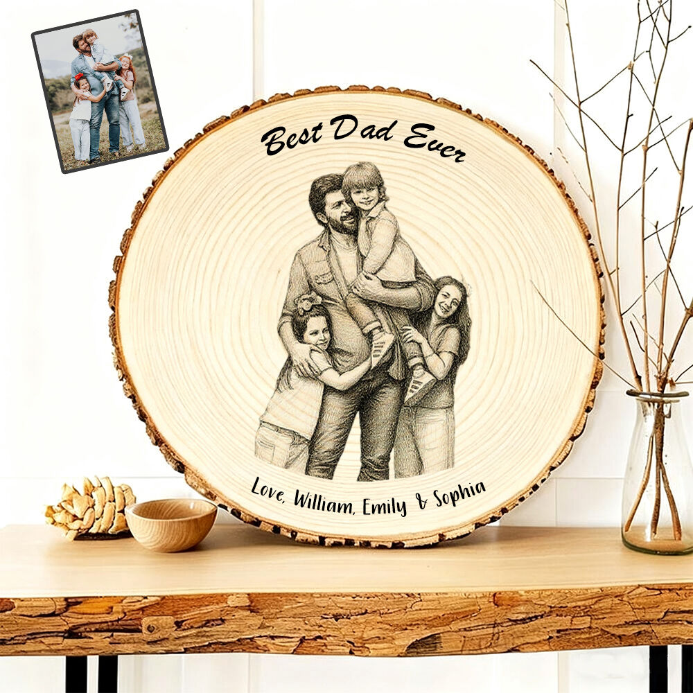 Personalized Tree Stump Photo Frame Vintage Comic Strip Engraving Photo Father's Day for Dad
