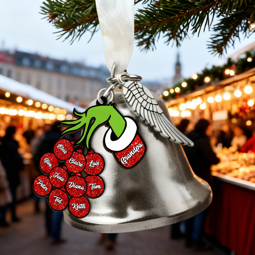Personalized Name Bell Ornament with Hand Pattern Creative Gift for Christmas