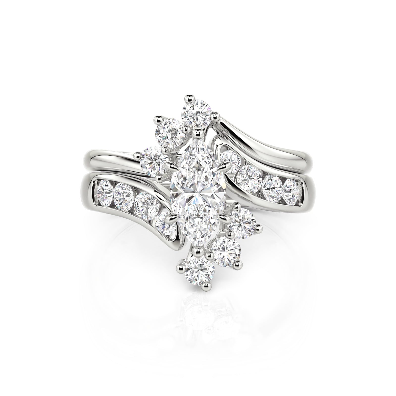 Jeulia Bypass Marquise Cut Sterling Silver Ring Set