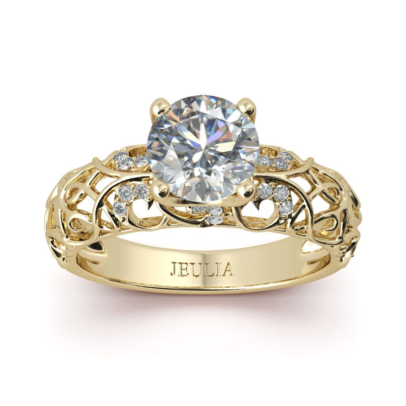 Yellow Gold Vines Round Cut Women's Engagement Rings in Sterling Silver