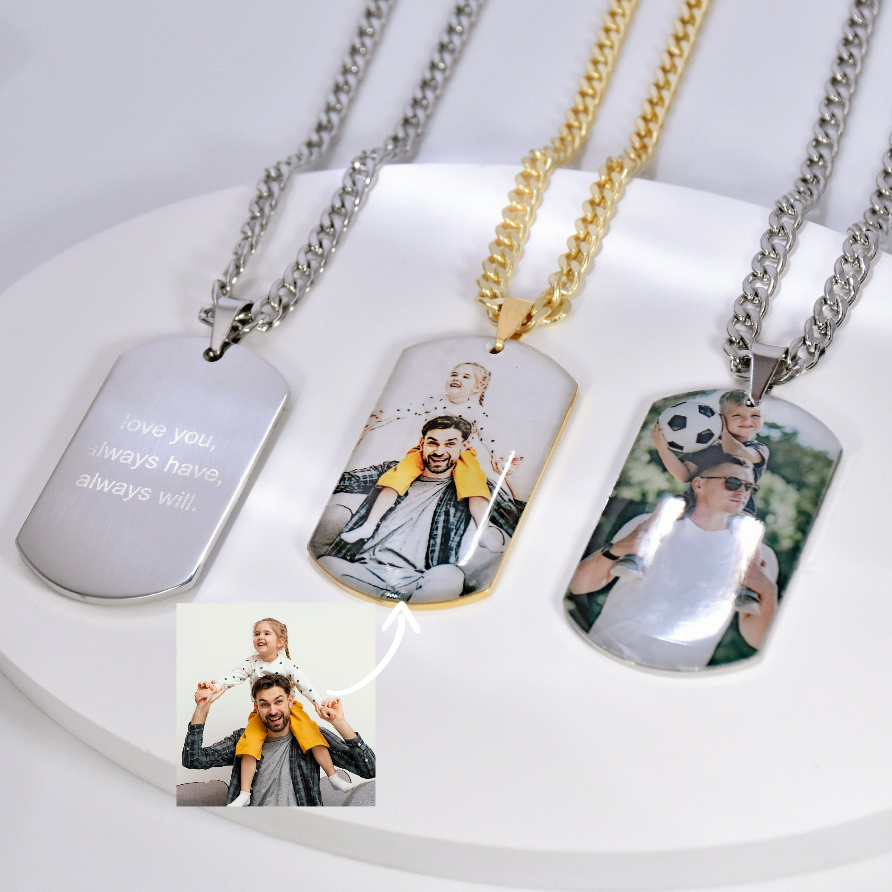 Personalized Dog Tag Necklace Customized Photo Warm Gift for Dad