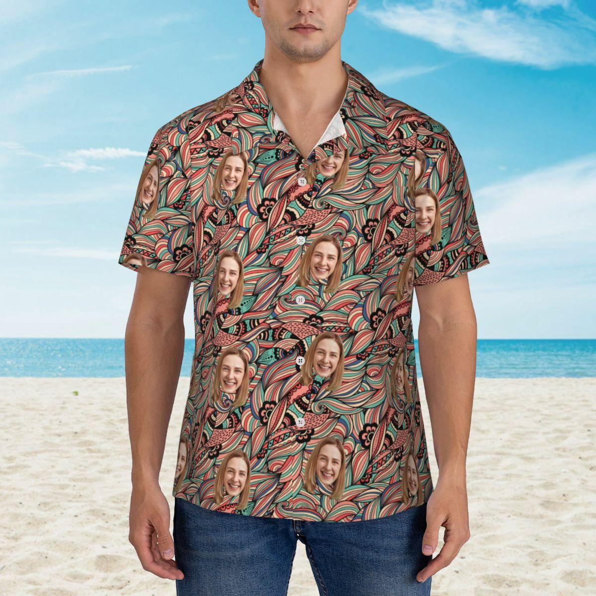Camicia hawaiana personalizzata con stampa astratta casual a maniche corte