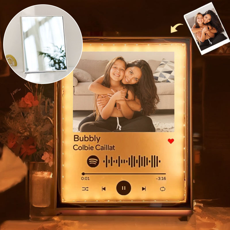 カスタマイズ Spotify コード 写真入れ LED ミラー 発光 ライト 写真立て