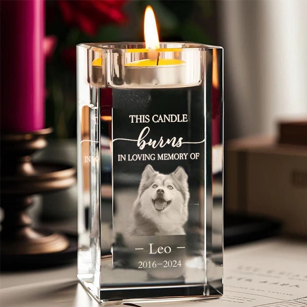 Personalized Crystal Candle Holders Engraved Pet Photo Sympathy Gift for Pet Owners