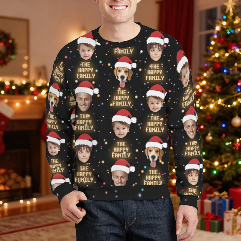 Personalized Ugly Sweater Unisex Custom Face Photos with Santa Hat Design Perfect Christmas Gift for Family