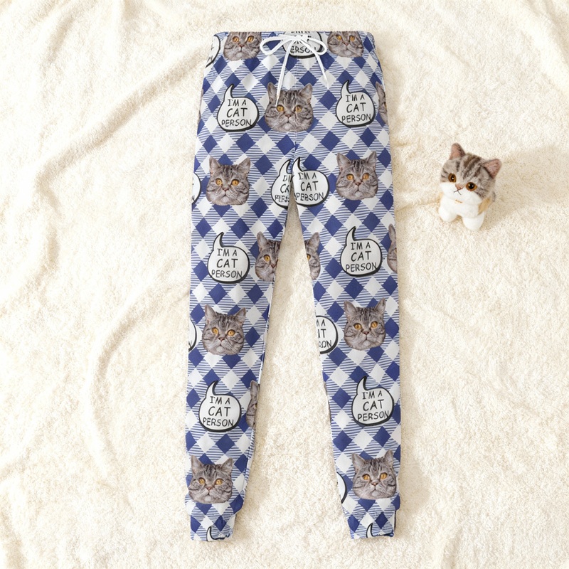 Personalized Unisex Sweatpants Custom Photo and Engraving Grid Design Gift for Pet Lovers