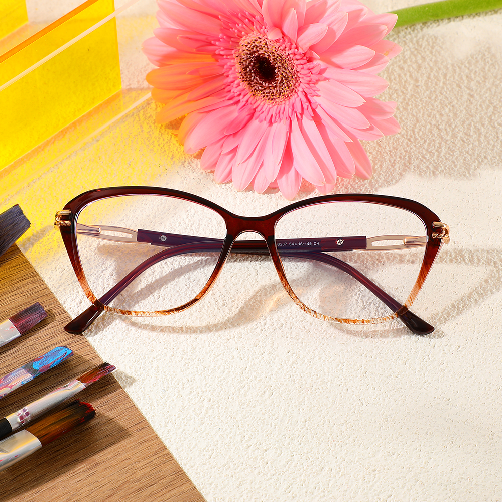 Edwii Cat Eye Braune Brille