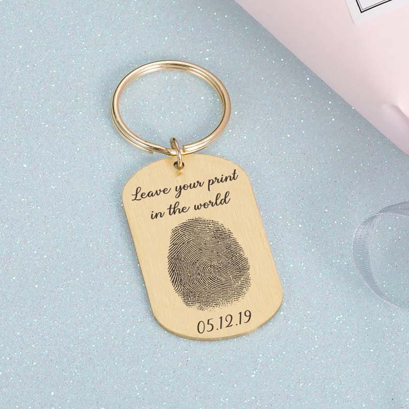 Custom Oval Engraved Fingerprint Keychain
