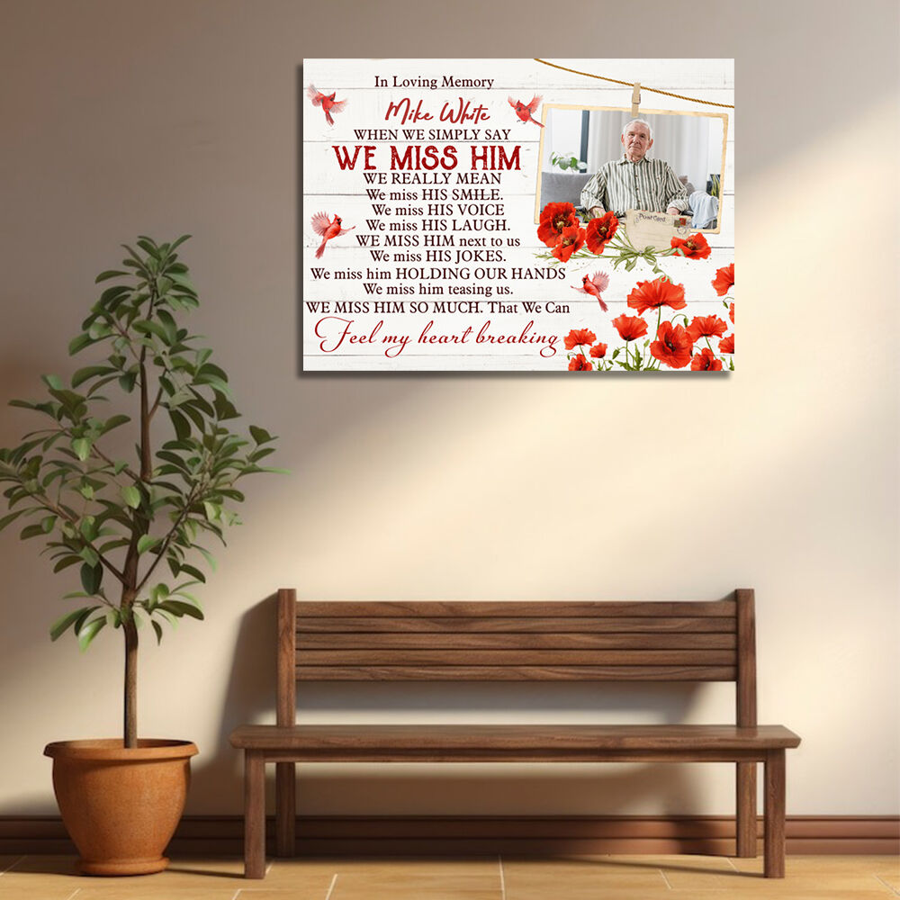Personalized Picture Canvas Wall Art with Red Flowers Pattern Warm Present for Family