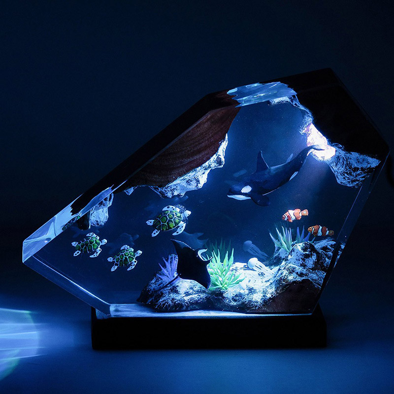 シャチ ウミガメ 幻想的 樹脂 ウッド デスク ライト