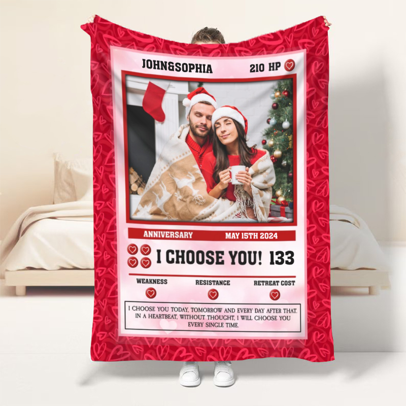 Spersonalizowany koc ze zdjęciem, ciepły prezent dla par „Wybieram Cię”