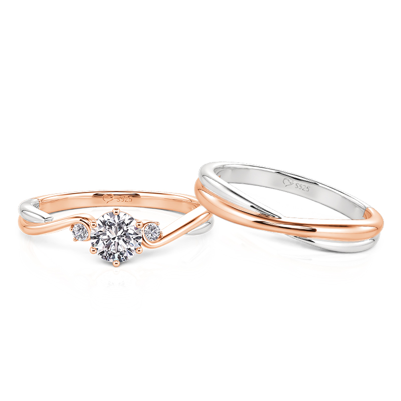 Jeulia Classic Custom Two Tone Couple Rings with Twist Band