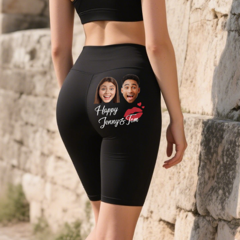 Personliga motorcykelbyxor lyckliga par eget foto kyssmönster attraktiv present till hennes älskare