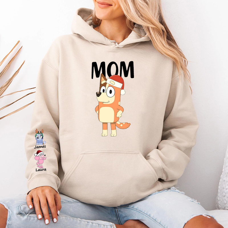 Personalized Hoodie Custom Dog Mama Cartoon Pattern Christmas Design Perfect Gift for Mom