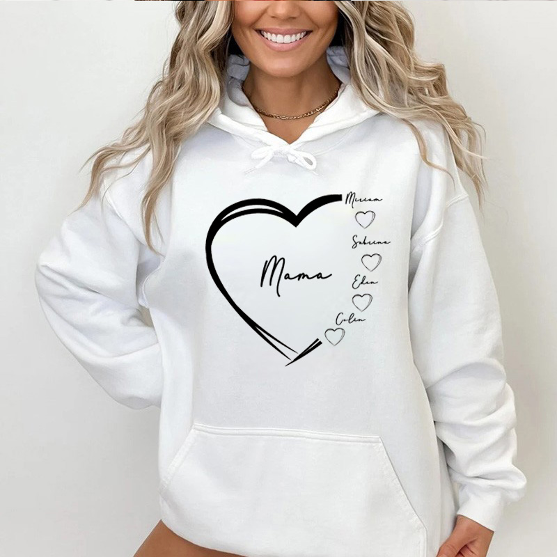 Personalized Hoodie with Hearts of Custom Name for Best Mom