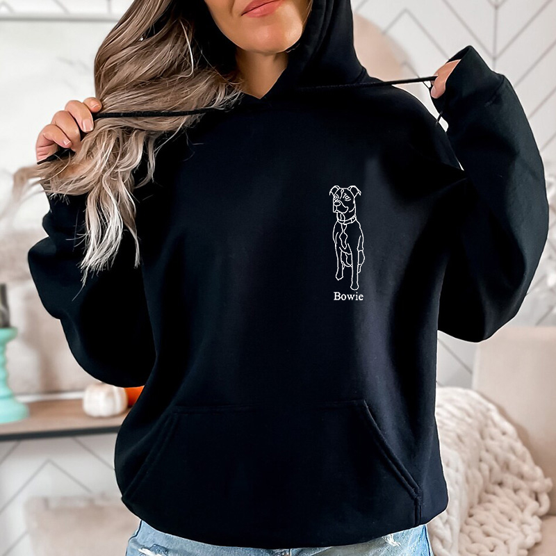 Sudadera con capucha personalizada bordada dibujo de contorno de mascota para mujer