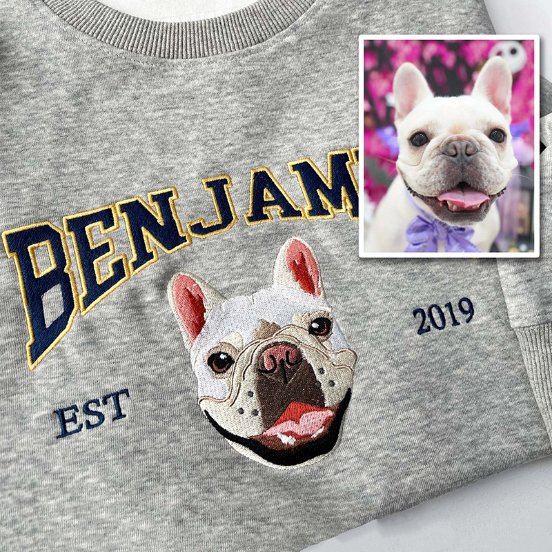 Personalized Sweatshirt Embroidery Pet Head Custom Photo Name Design Attractive Gift for Pet Lovers