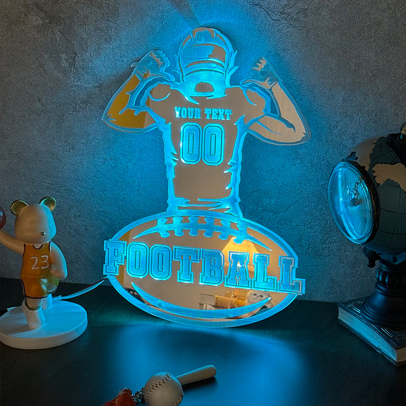 Personalized Rugby Player Mirror Light With Custom Numbers And Names For Sports Lovers