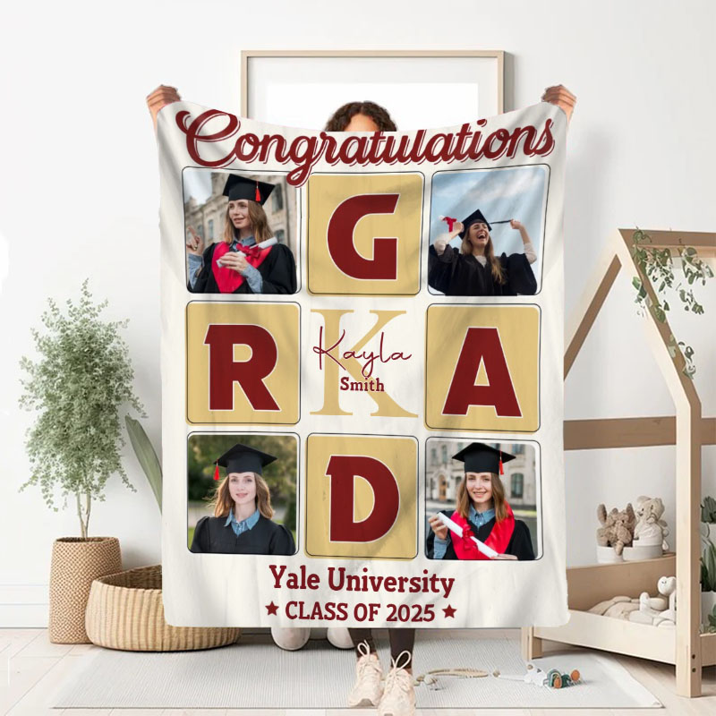 Personalized Picture Blanket with Star Pattern Best Graduation Gift