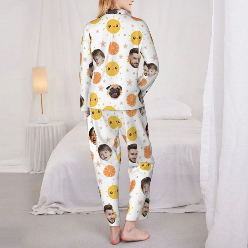 Pijamas personalizados con foto de cara personalizada, diseño de lindo patrón de sol, regalo exquisito para su familia