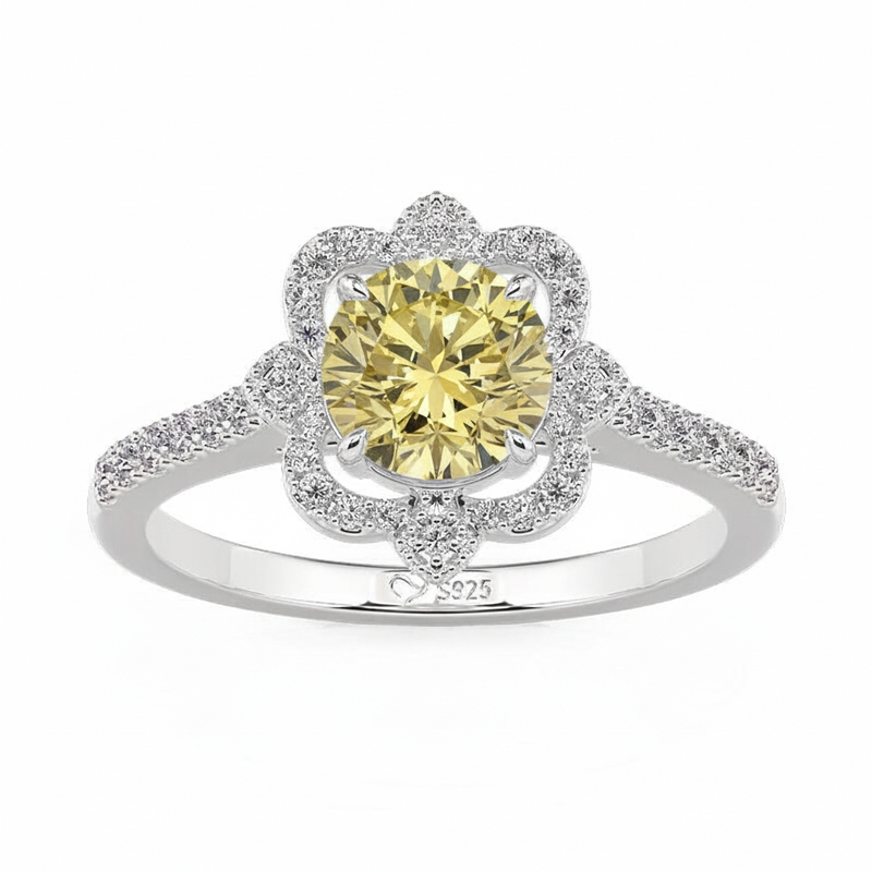 Jeulia Hollow Halo Custom Round Cut Engagement Ring with Birthstone