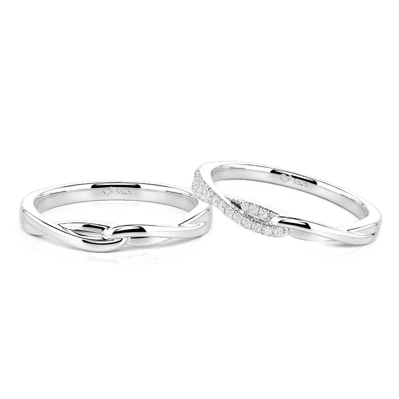 Jeulia Simple Knot Twist Couple Ring Set Sterling Silver