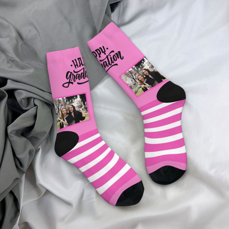 Custom Striped Face Socks 6 Colors Add Photo As Graduation Gift