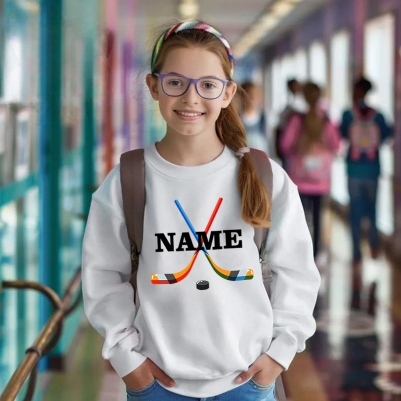 Personalized Kids Sweatshirts With Customized Name Tape Hockey Graphics For Sports Fanatics