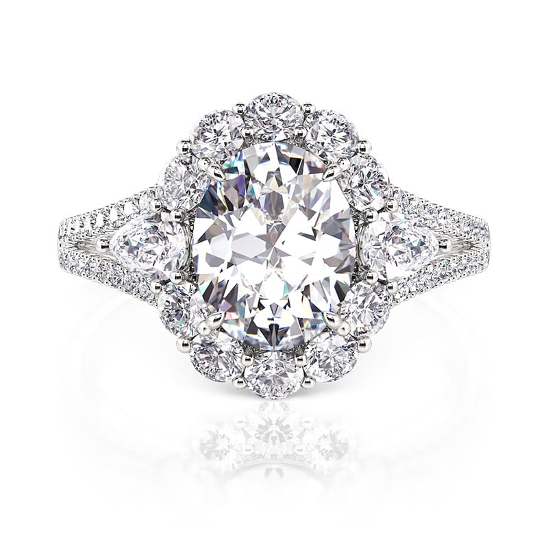 Jeulia Vintage Halo Three Stone Engagement Ring Sterling Silver
