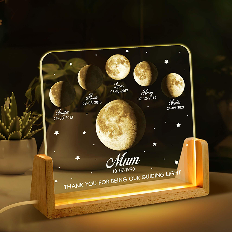 Personalized Moon Phase Picture Lamp with Custom Name Creative Gift for Parents