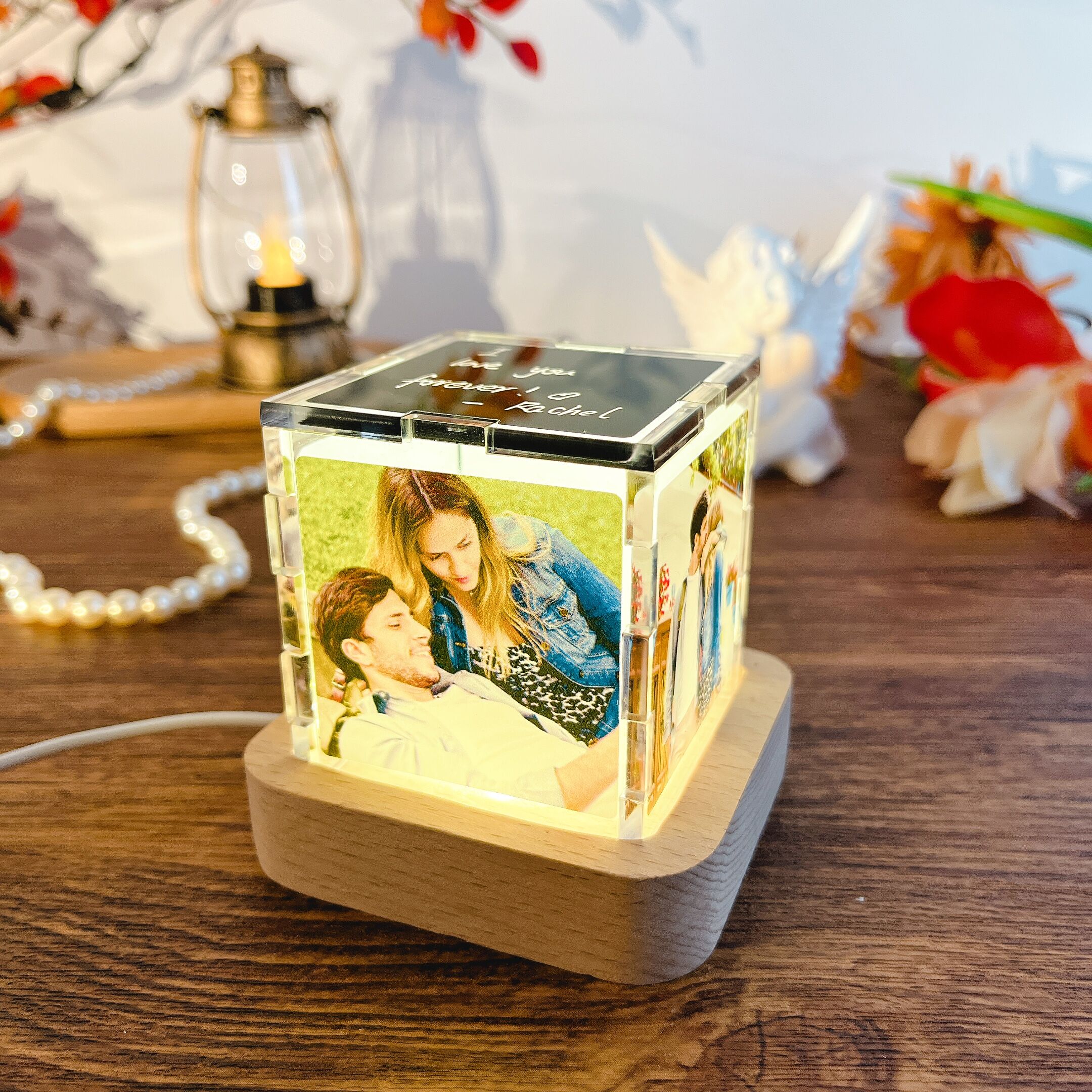Cube Acrylique Photo Personnalisé Cadeau Précieux pour la Saint Valentin