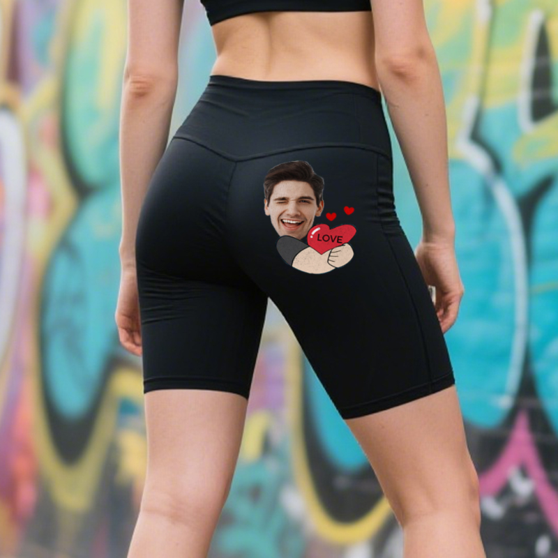 Personalized Biker Leggings My Love Hug Custom Photo Funny Design Perfect Gift for Her Lovers Wife